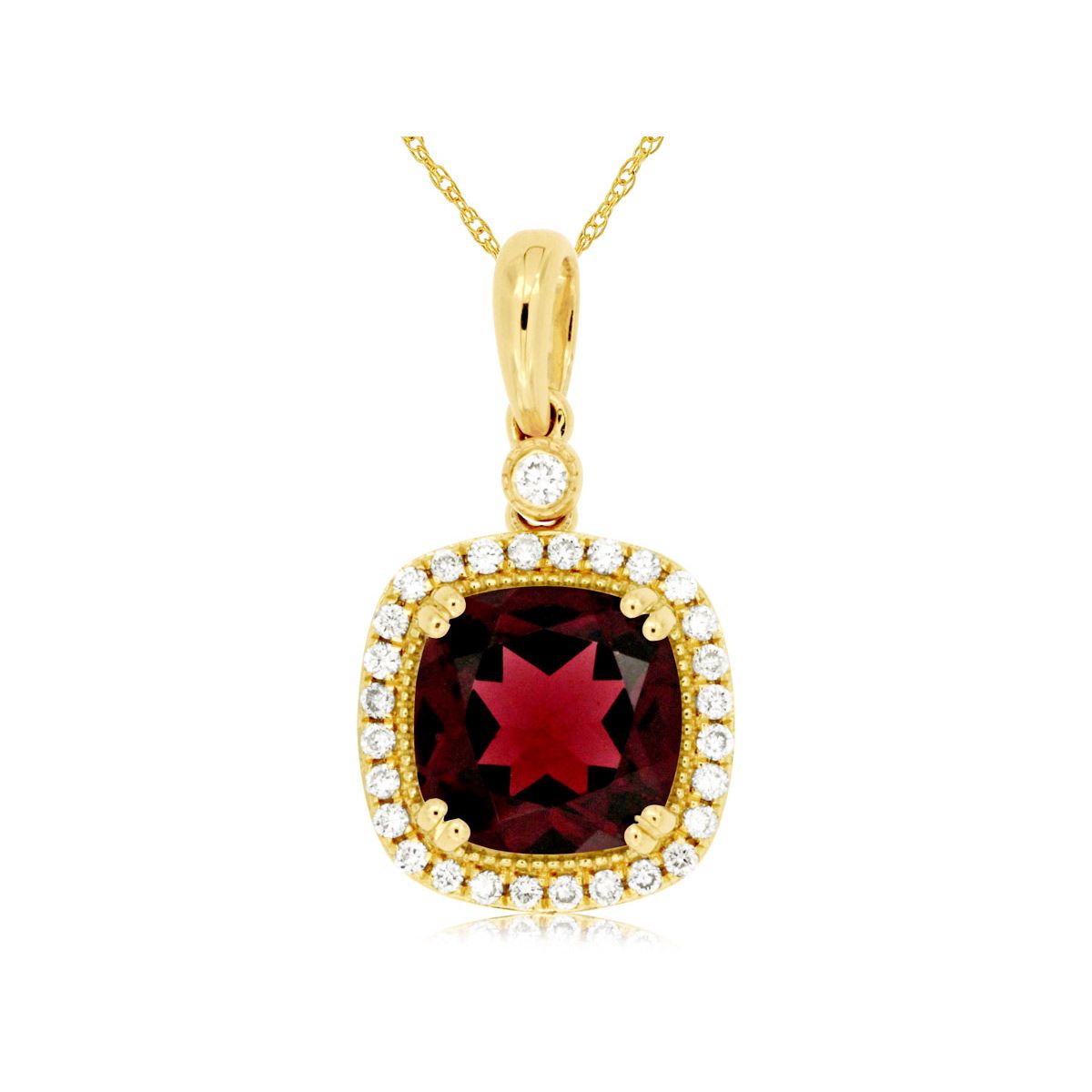 Cushion Cut Mozambique Garnet and Diamond Halo Pendant