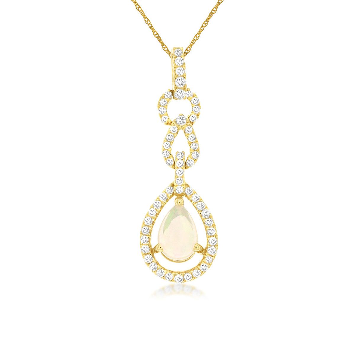 Pear Shaped Natural Opal and Diamond Pendant