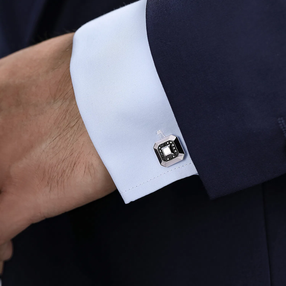 Sterling Silver Black Spinel Cufflinks