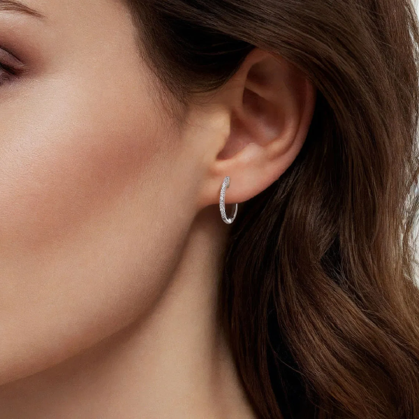 Diamond Huggie Hoop Earrings in White Gold, 0.18ctw