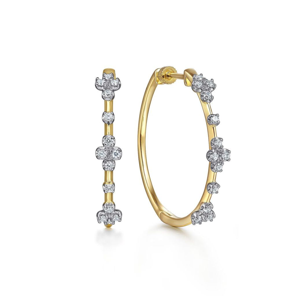 14k Yellow Gold Hoop Earrings with Diamonds, 30mm