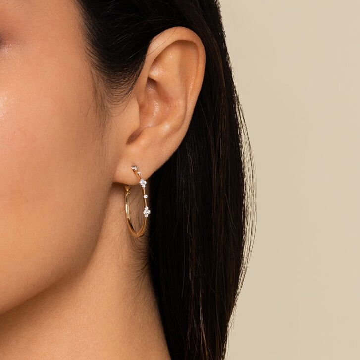 14k Yellow Gold Hoop Earrings with Diamonds, 30mm