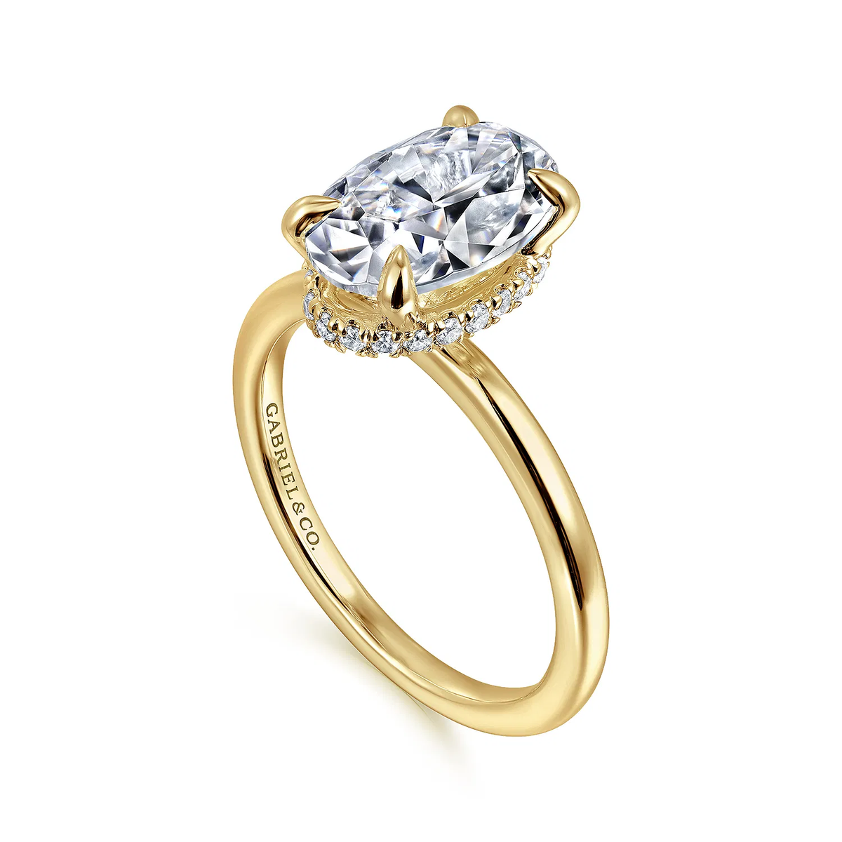 Hidden Halo Diamond Engagement Ring Setting in 14k Yellow Gold