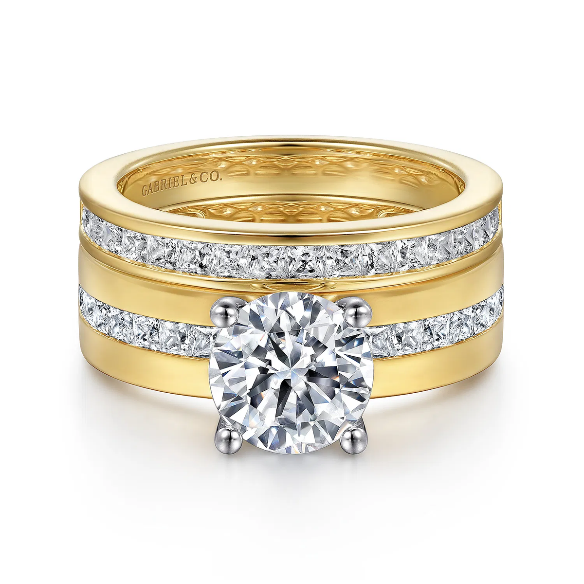Wide Band Diamond Engagement Ring Setting with Channel Set Diamonds