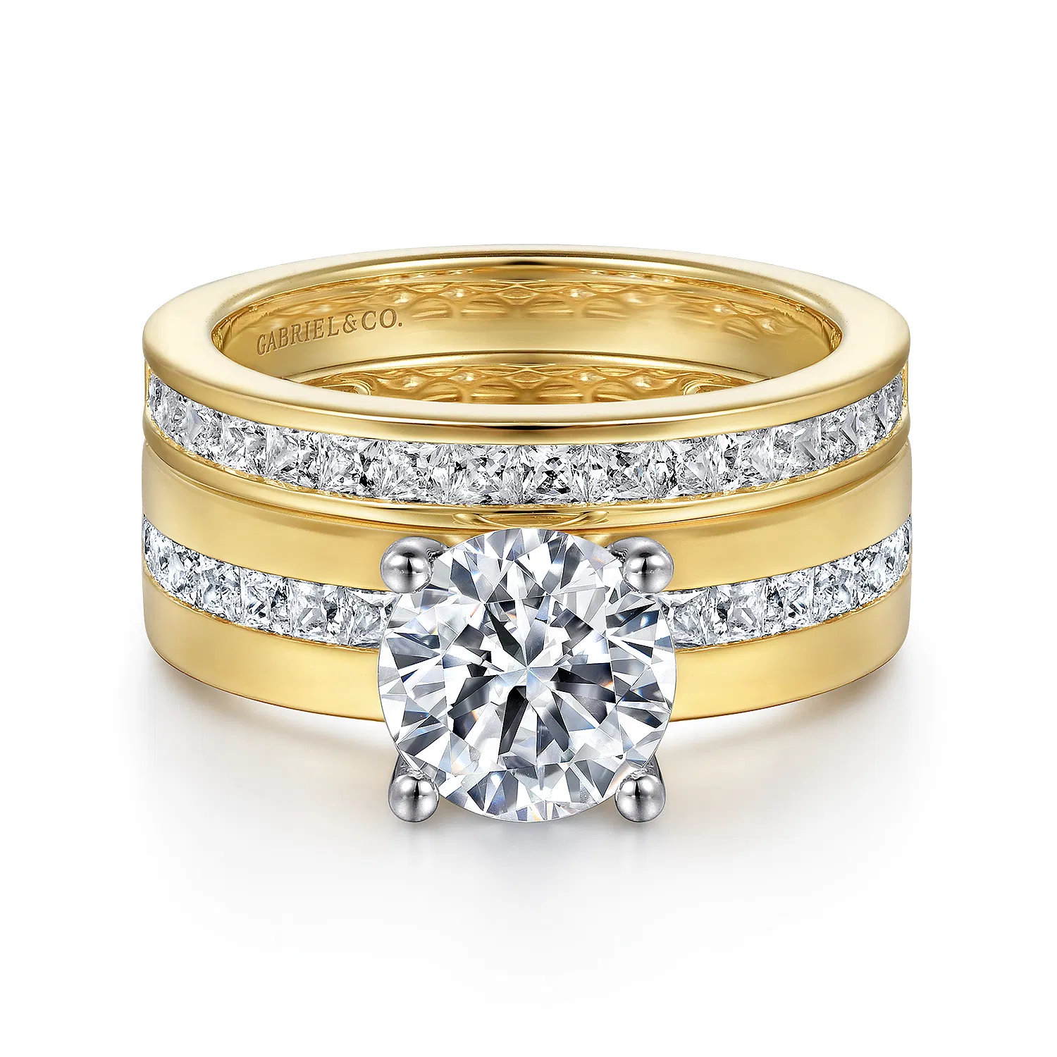 Wide Band Diamond Engagement Ring Setting with Channel Set Diamonds