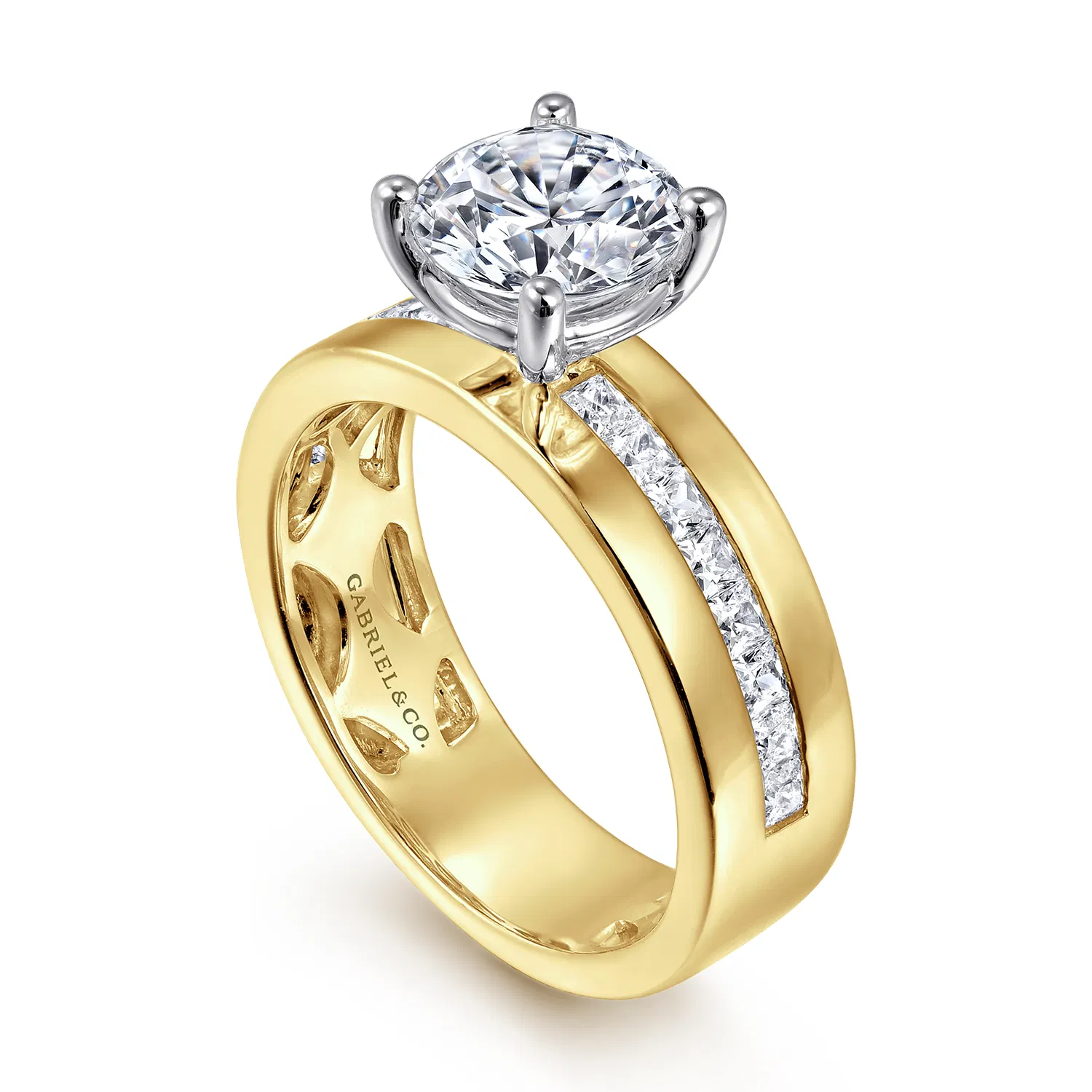Wide Band Diamond Engagement Ring Setting with Channel Set Diamonds