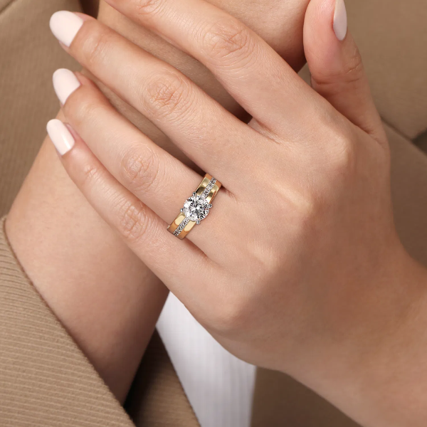 Wide Band Diamond Engagement Ring Setting with Channel Set Diamonds