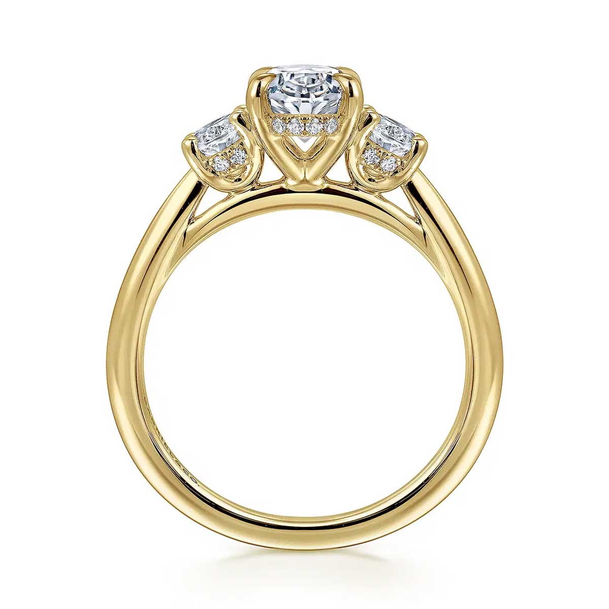 Charisa Oval 3-Stone Engagement Ring Setting with Hidden Halo
