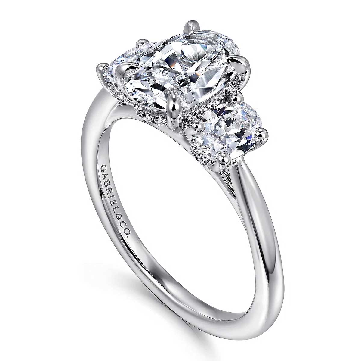 Charisa Oval Diamond Engagement Ring Setting with Hidden Halo & Side Diamonds