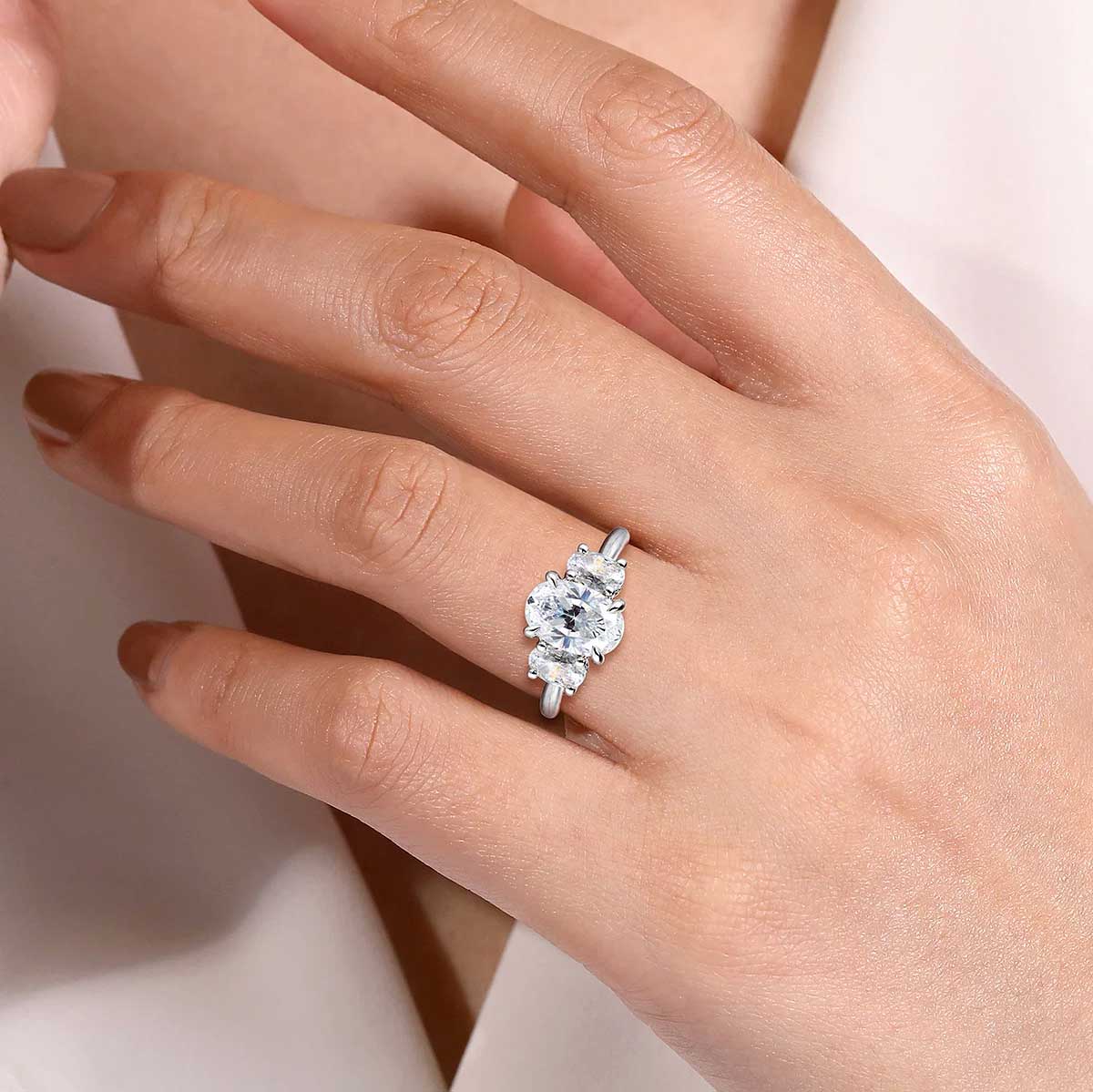 Charisa Oval Diamond Engagement Ring Setting with Hidden Halo & Side Diamonds