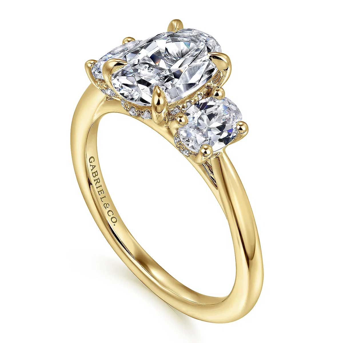 Charisa Oval Diamond Engagement Ring Setting with Hidden Halo and Side Diamonds