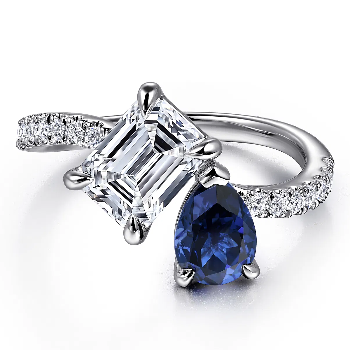 Avrille Toi et Moi Diamond and Sapphire Engagement Ring