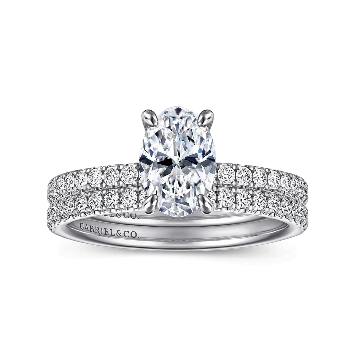 Oval Diamond Engagement Ring Setting with Diamond Band, 0.20 cttw