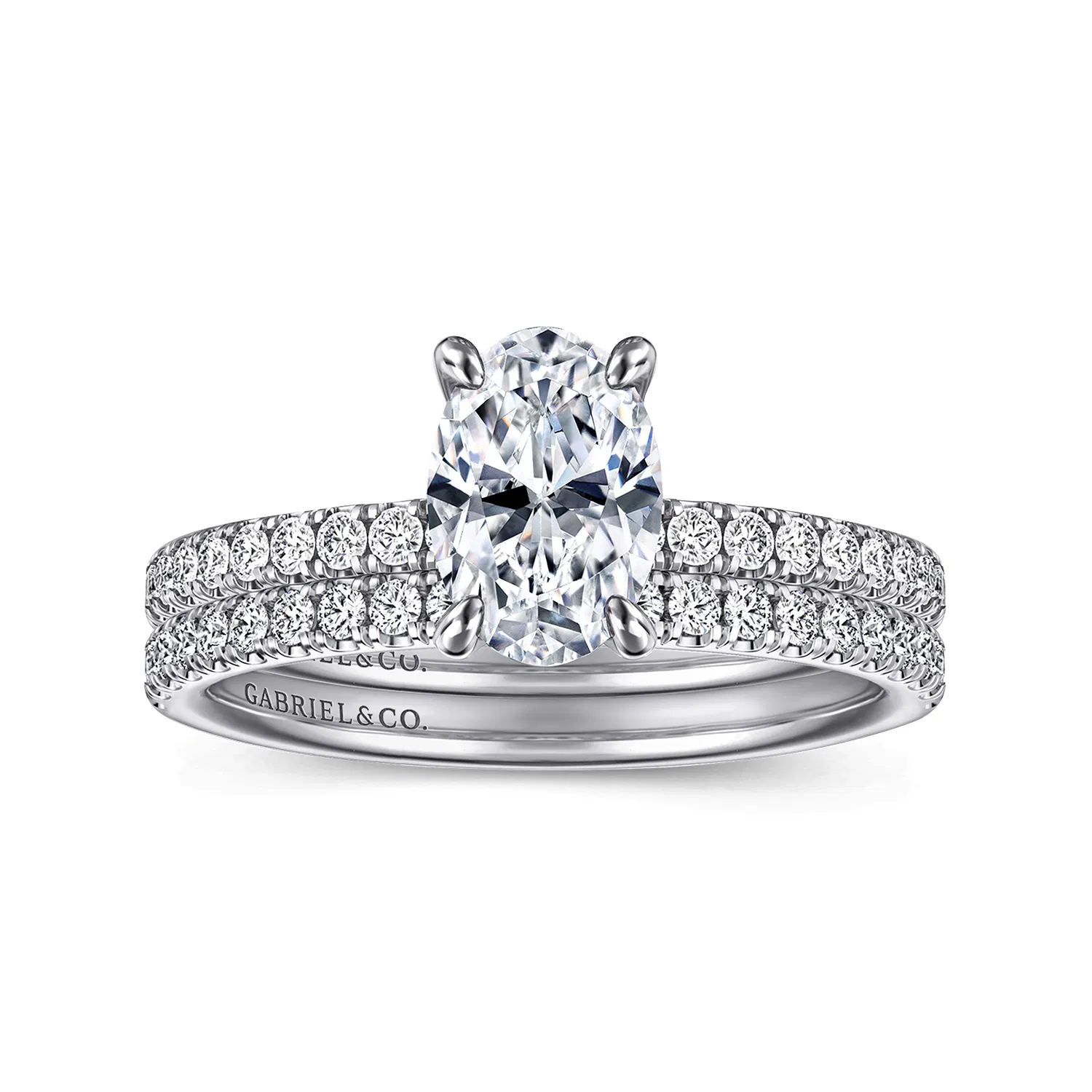 Oval Diamond Engagement Ring Setting with Diamond Band, 0.20 cttw