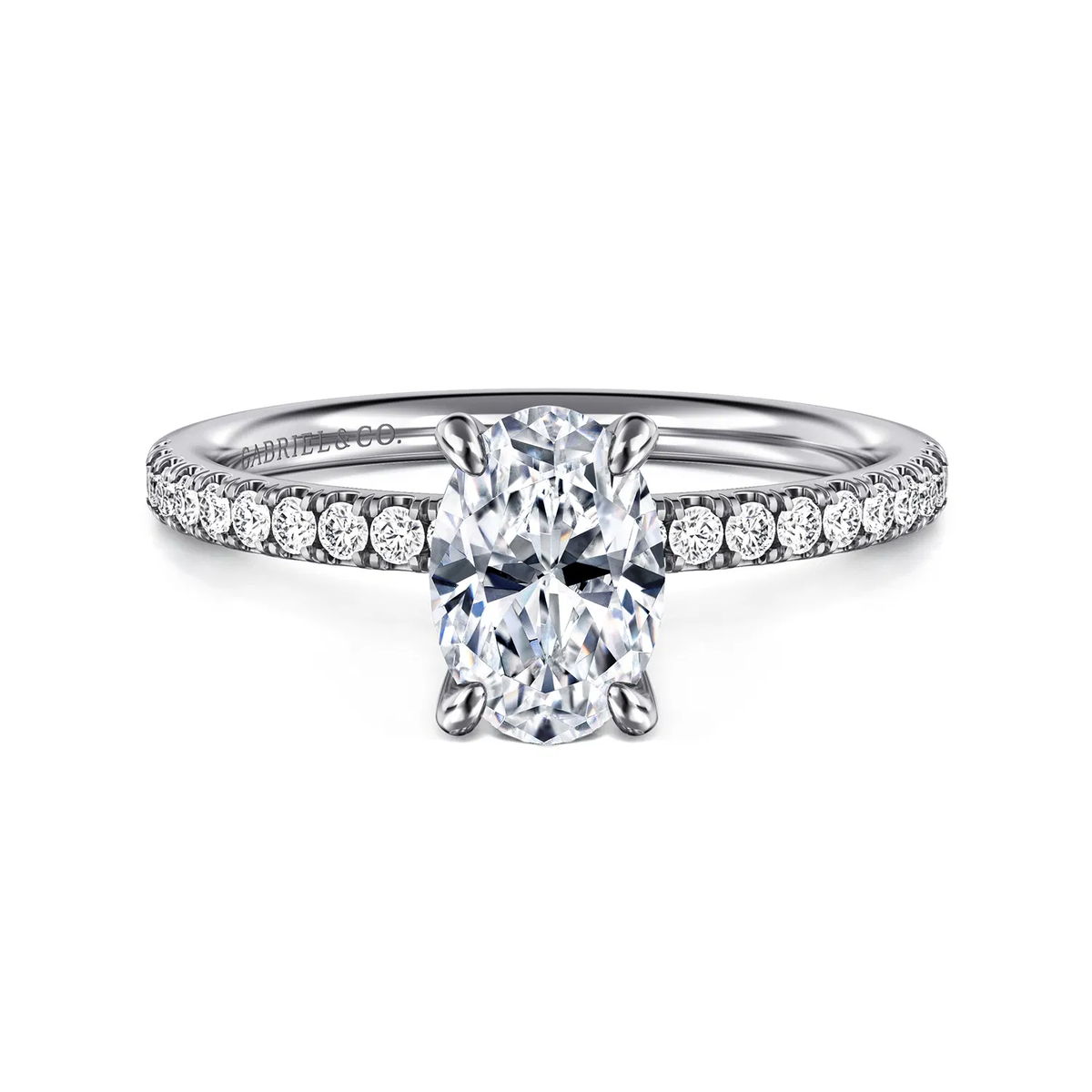 Oval Diamond Engagement Ring Setting with Diamond Band, 0.20 cttw
