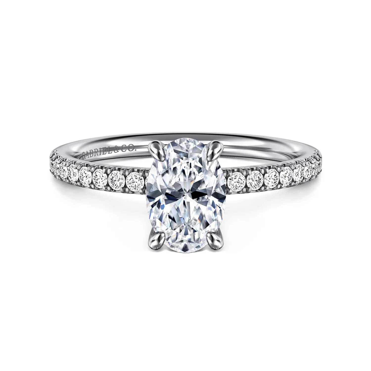 Oval Diamond Engagement Ring Setting with Diamond Band, 0.20 cttw