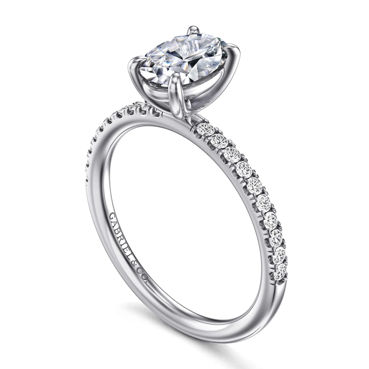 Oval Diamond Engagement Ring Setting with Diamond Band, 0.20 cttw