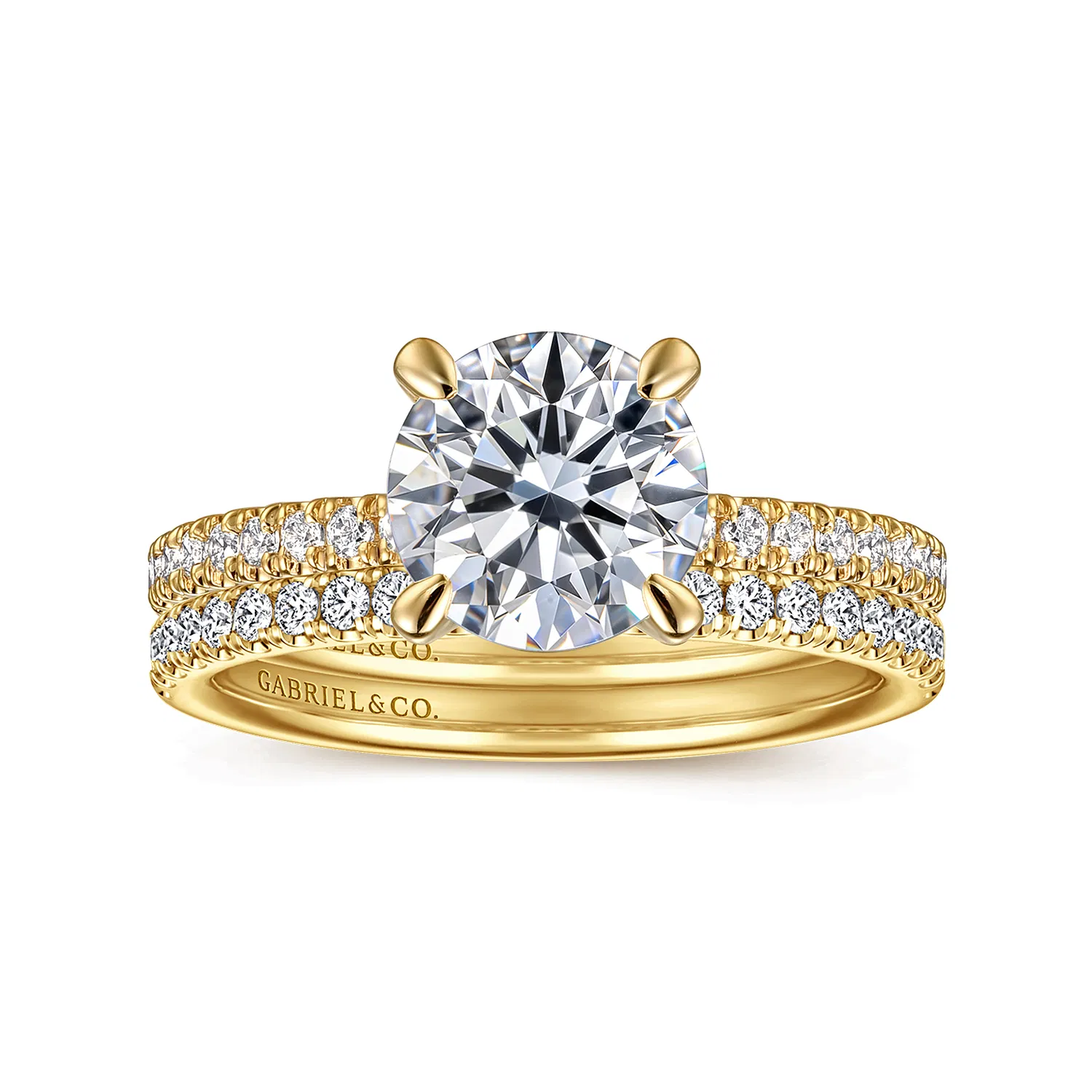 Round Diamond Engagement Ring Setting with Diamond Band, 0.20 cttw