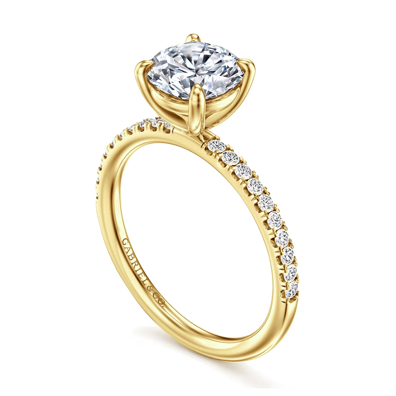 Round Diamond Engagement Ring Setting with Diamond Band, 0.20 cttw