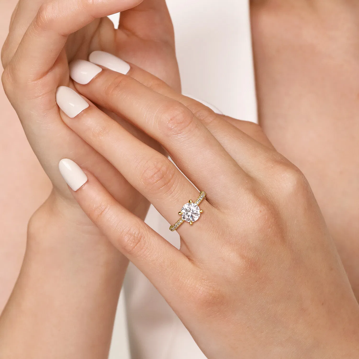 Round Diamond Engagement Ring Setting with Diamond Band, 0.20 cttw