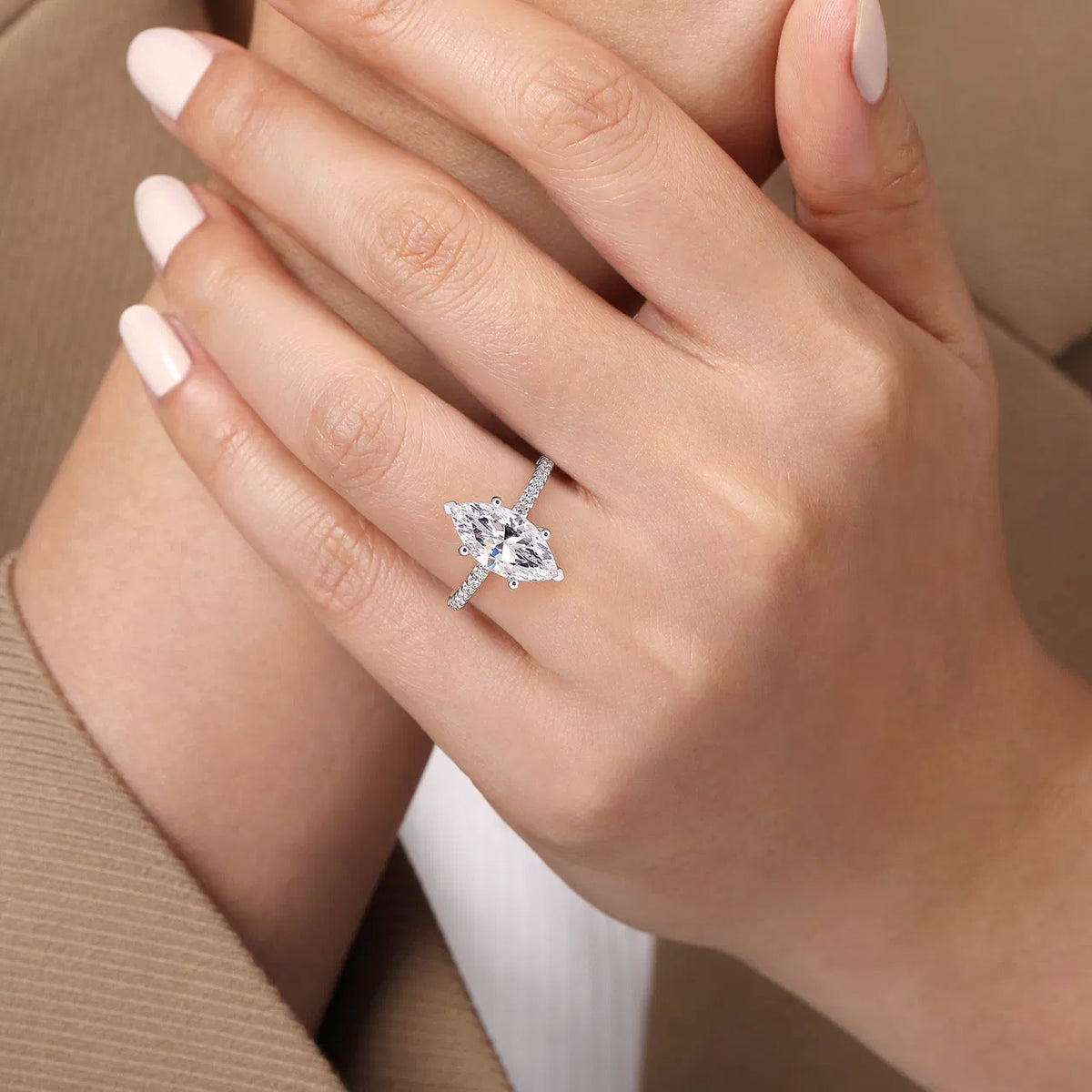 Amata Marquise Diamond Engagement Ring Setting with Diamond Pave Band