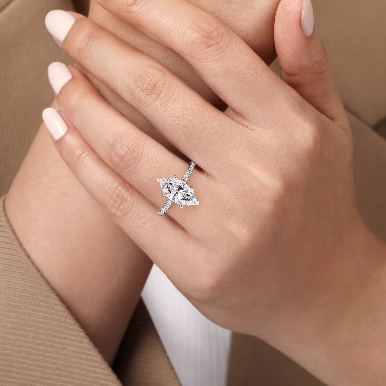 Amata Marquise Diamond Engagement Ring Setting with Diamond Pave Band