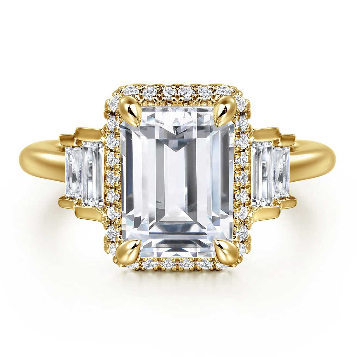 Anita Emerald Cut 5-Stone Diamond Engagement Ring Setting with Halo