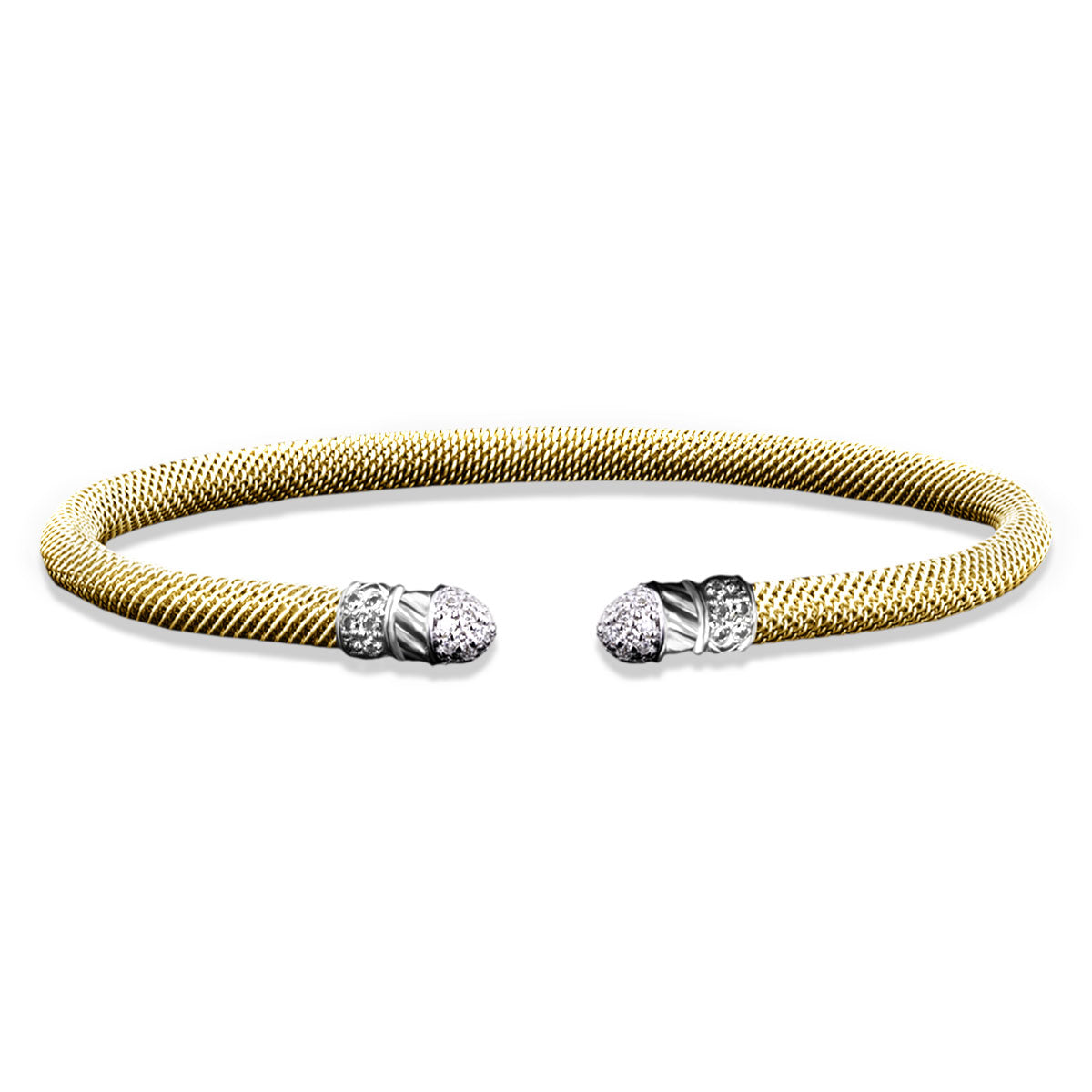 Milanese Mesh Cuff Bracelet with Lab-Grown Diamond Cluster End Caps in Sterling Silver and Vermeil, 0.40 cttw