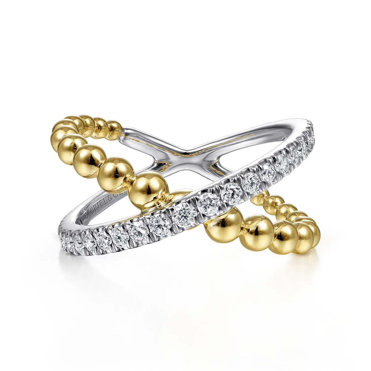 14K White and Yellow Gold Bujukan Diamond Criss Cross Ring