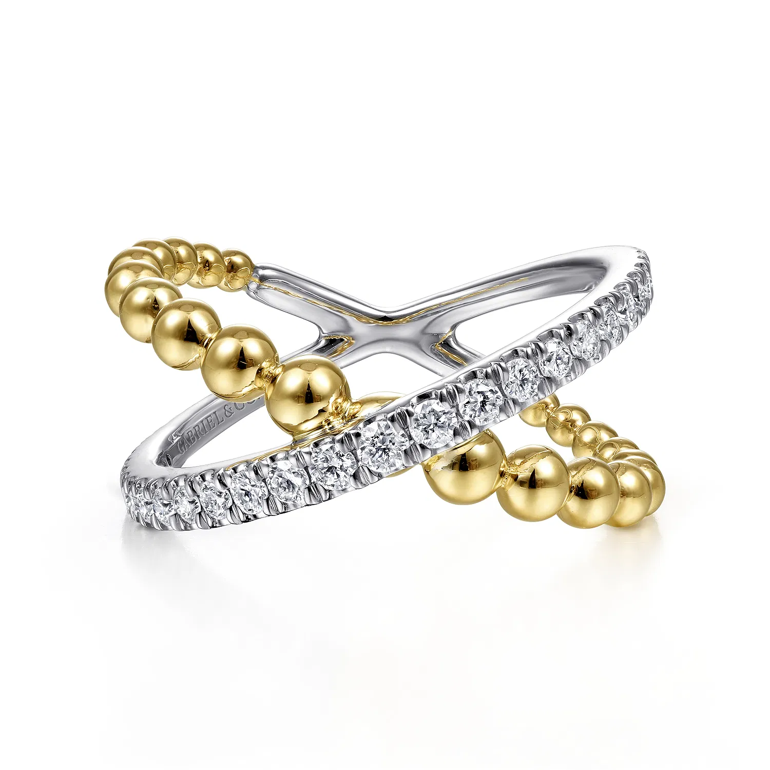 14K White and Yellow Gold Bujukan Diamond Criss Cross Ring