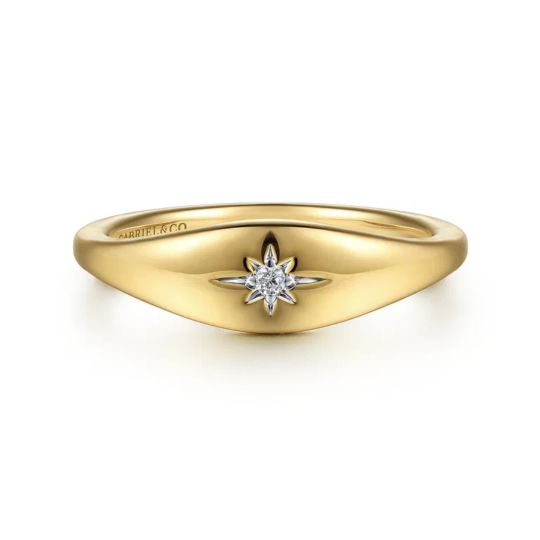 Diamond Starbust Signet Ring in 14k Yellow Gold