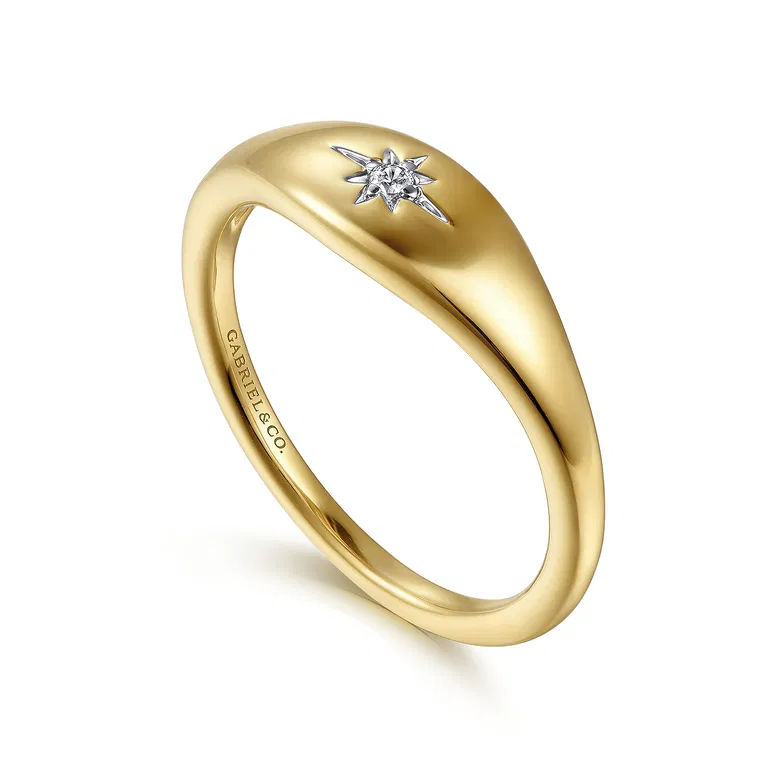 Diamond Starbust Signet Ring in 14k Yellow Gold