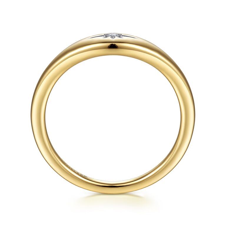 Diamond Starbust Signet Ring in 14k Yellow Gold