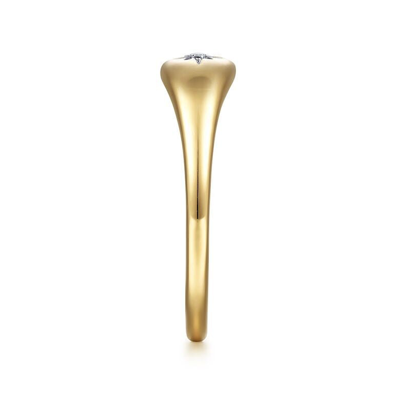 Diamond Starbust Signet Ring in 14k Yellow Gold