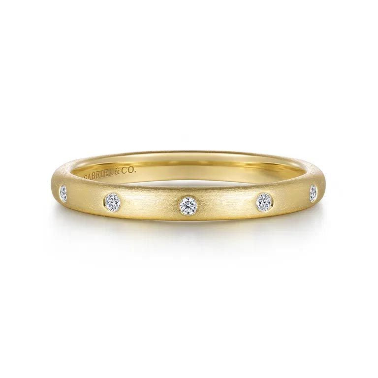 Brushed 14k Yellow Gold Stacking Diamond Band