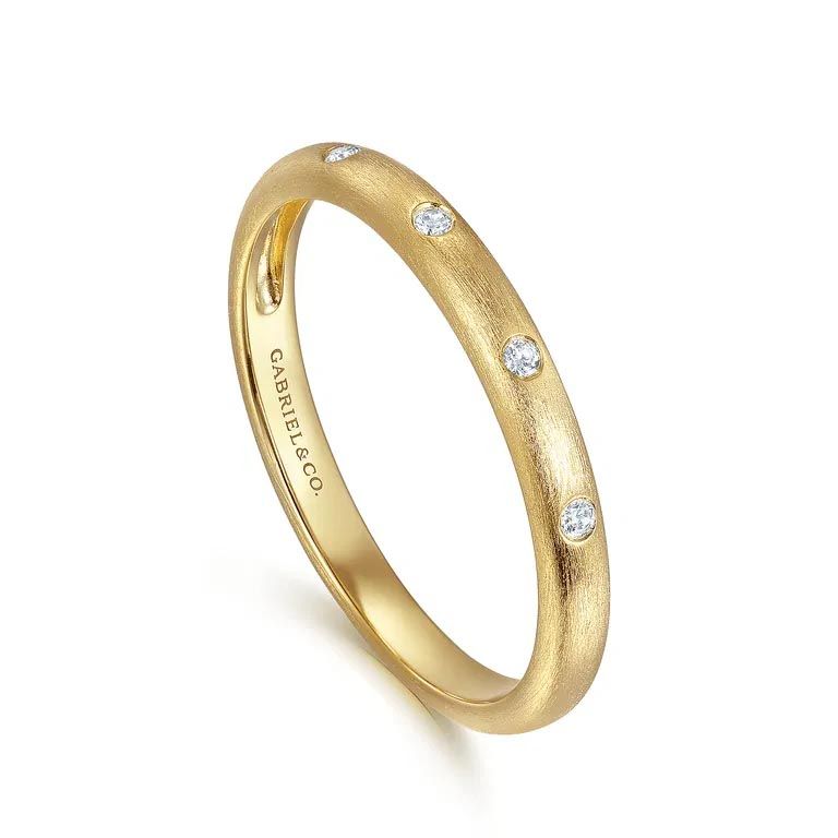 Brushed 14k Yellow Gold Stacking Diamond Band