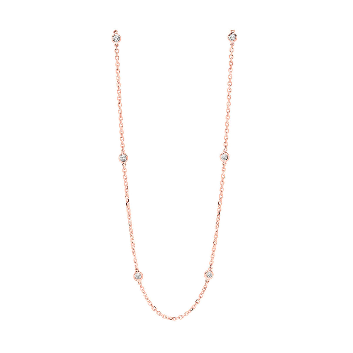 Rose Gold Bezel Set Diamond By the Yard Necklace, 0.25 cttw