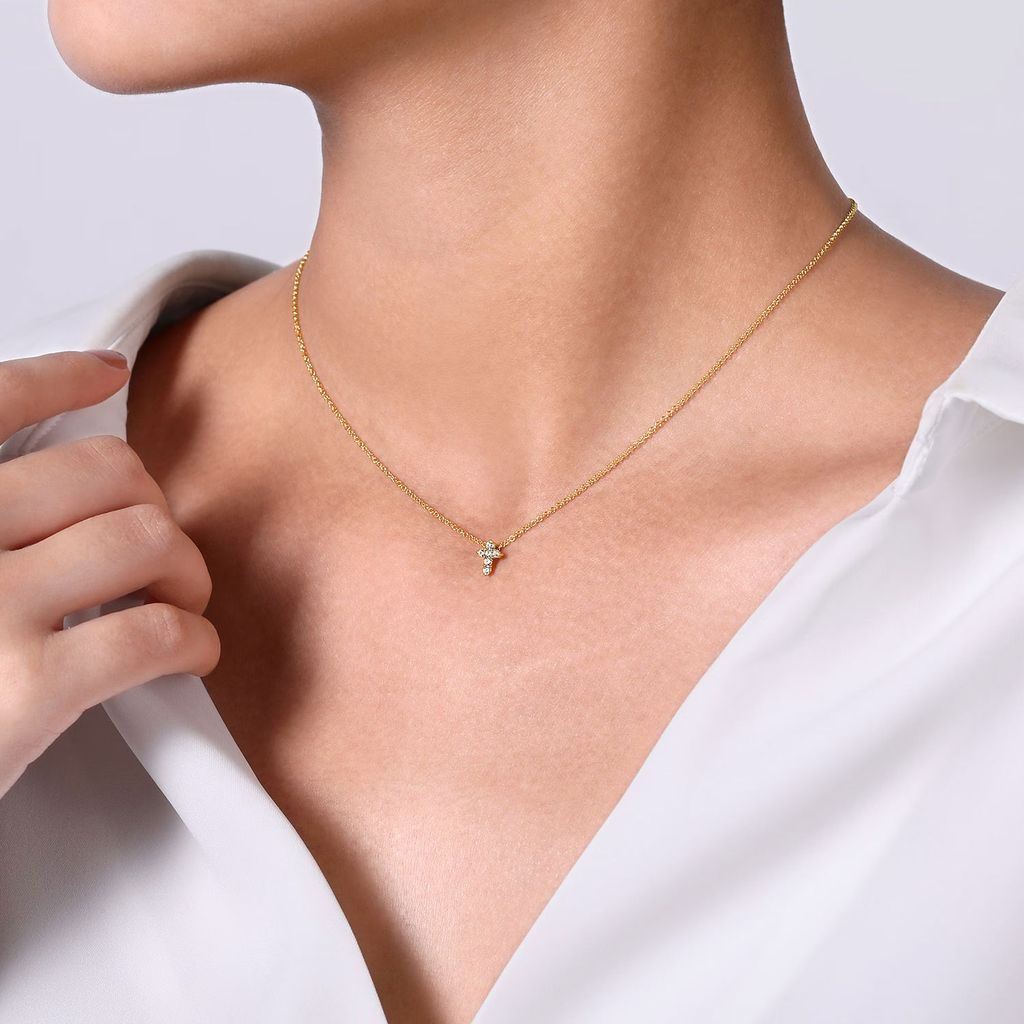 Small Cross Pendant in 14k Yellow Gold with Diamonds