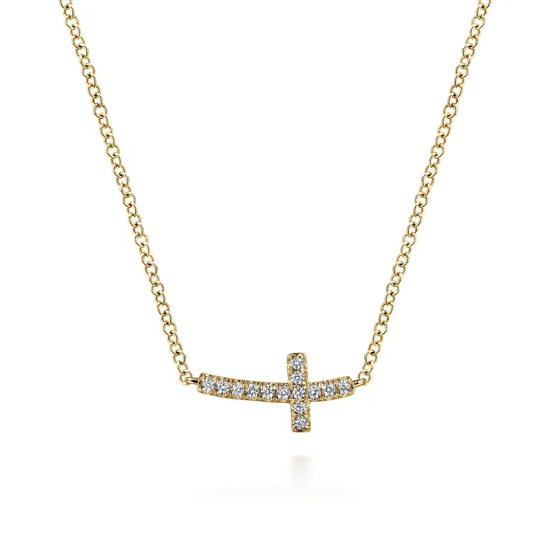 Curved Diamond Cross Chain Necklace