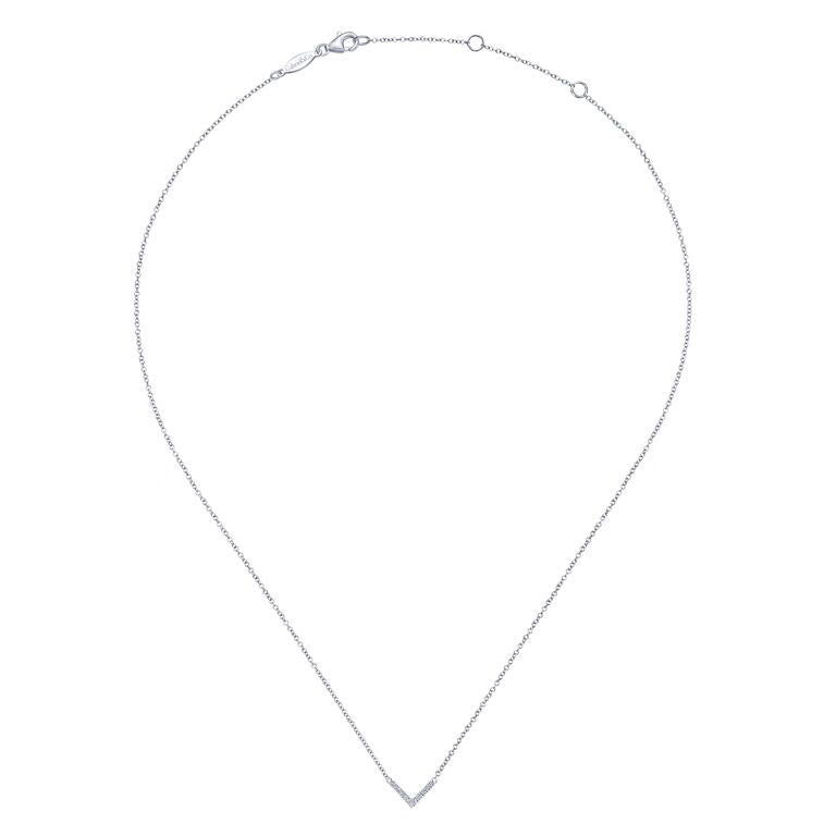 14K White Gold Diamond Chevron Necklace