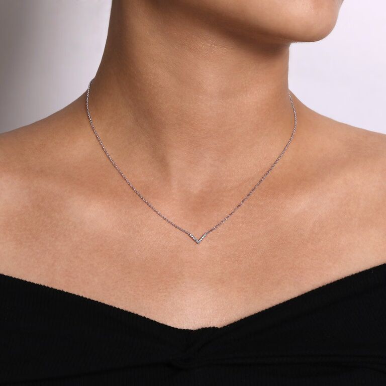 14K White Gold Diamond Chevron Necklace