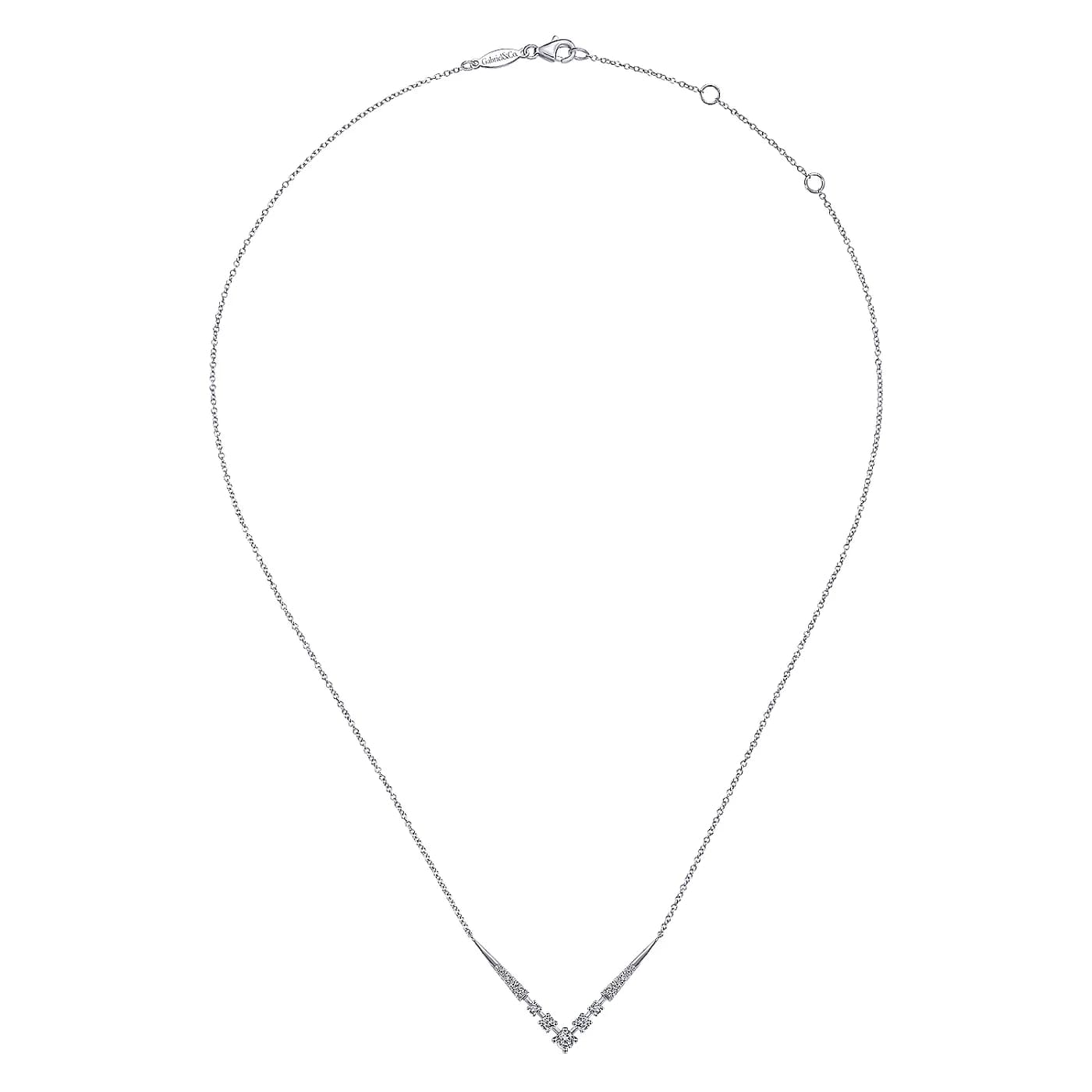 White Gold Diamond Chevron Geometric Bar Necklace, 0.42 cttw