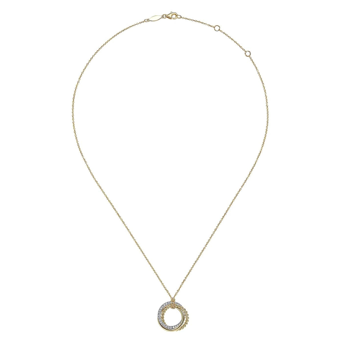 Bujukan Yellow and White Gold Diamond Interlocking Circle Pendant Necklace, 0.25 cttw