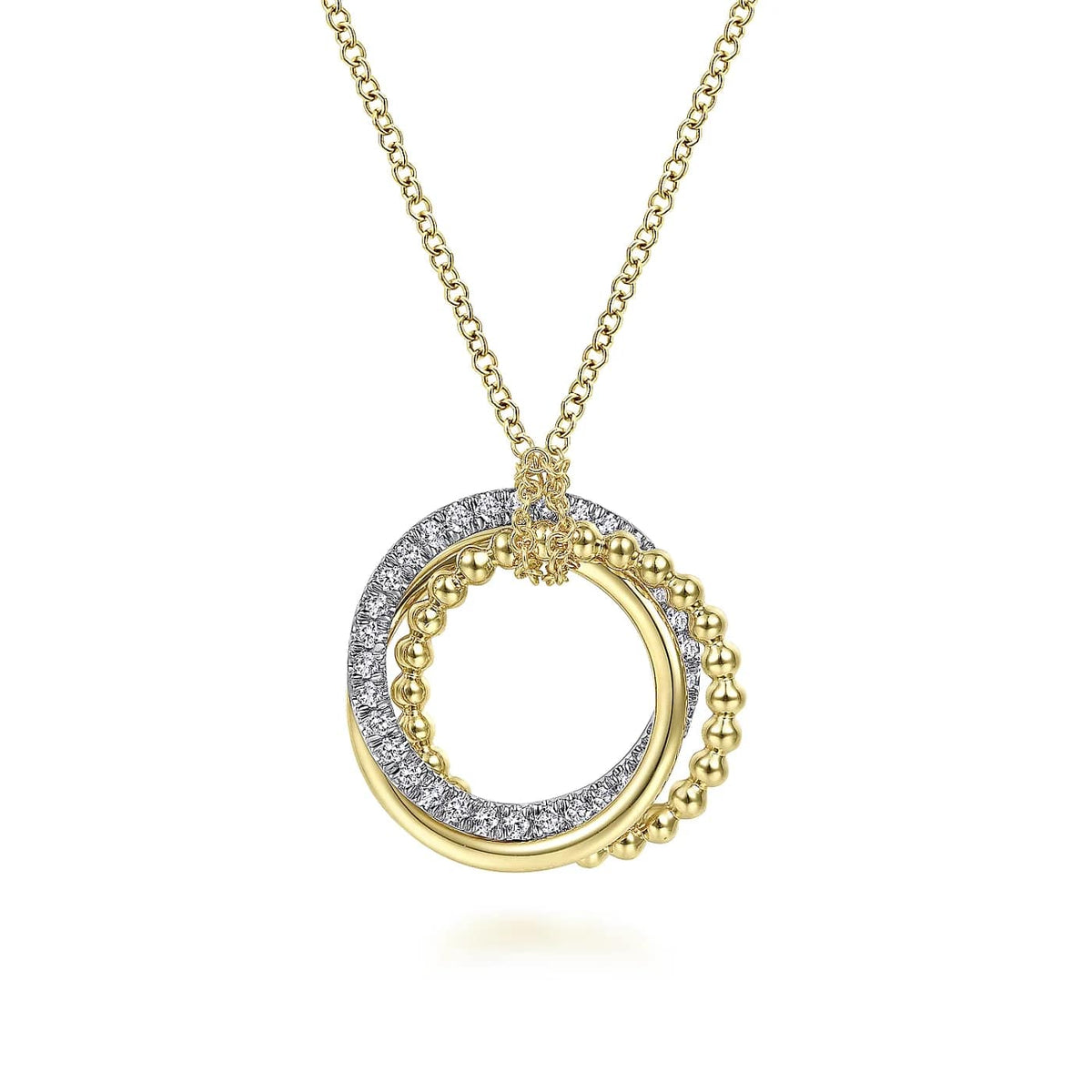 Bujukan Yellow and White Gold Diamond Interlocking Circle Pendant Necklace, 0.25 cttw