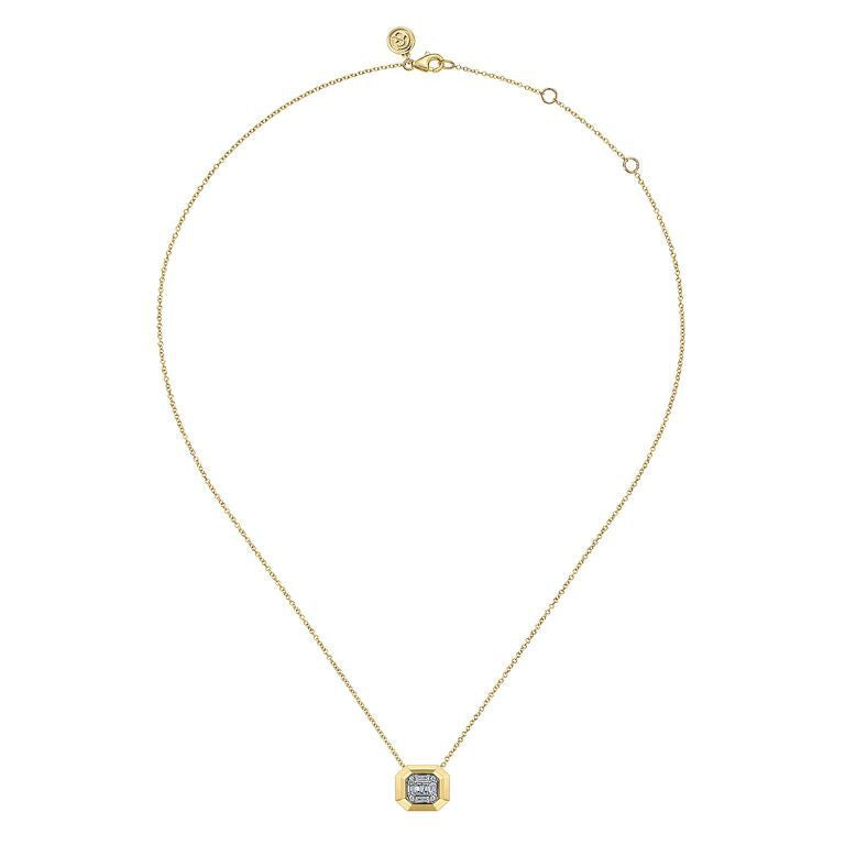 Emerald-Frame Diamond Cluster Pendant Necklace in 14k Yellow Gold