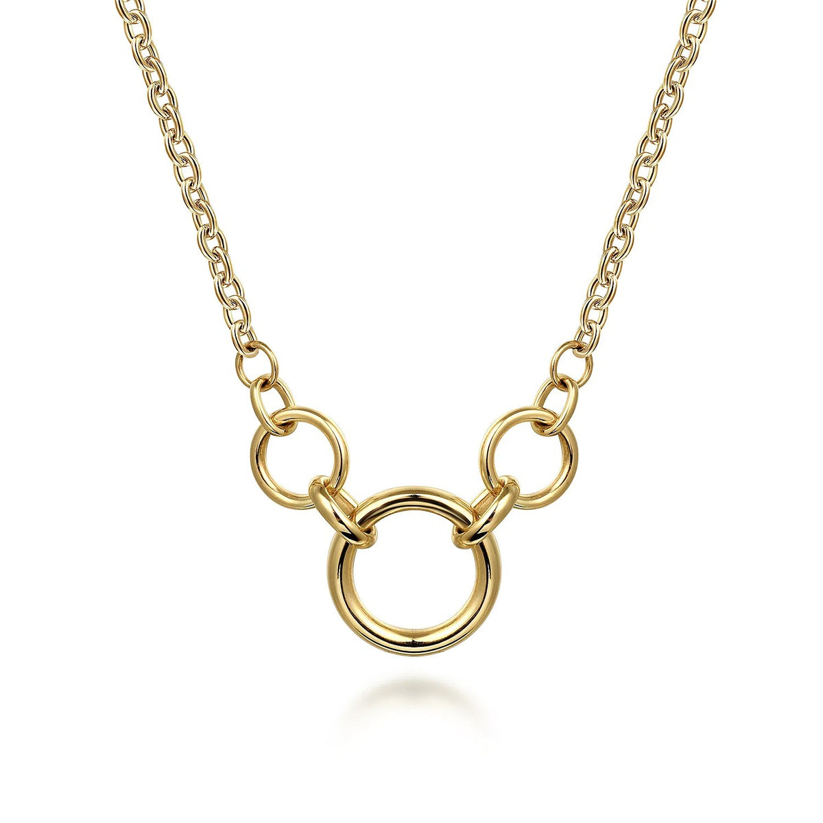 Round Hollow Tube Chain Link Station Necklace in Yellow Gold