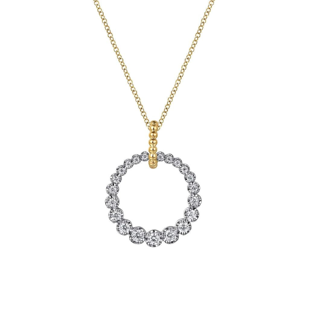 White & Yellow Gold Diamond Circle Pendant Necklace, 0.52cttw