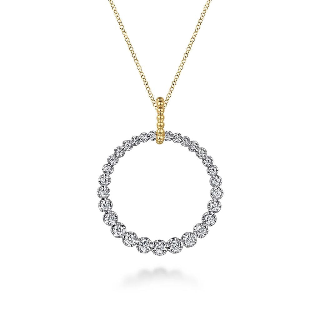 White &amp; Yellow Gold Diamond Circle Pendant Necklace, 1.01cttw