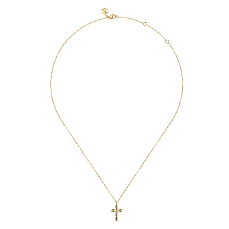 14K Yellow Gold Diamond Cross Necklace