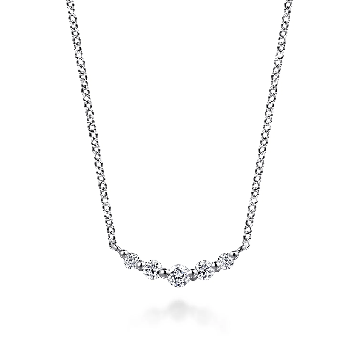 Curved Bar Necklace with White Sapphires in 14K White Gold